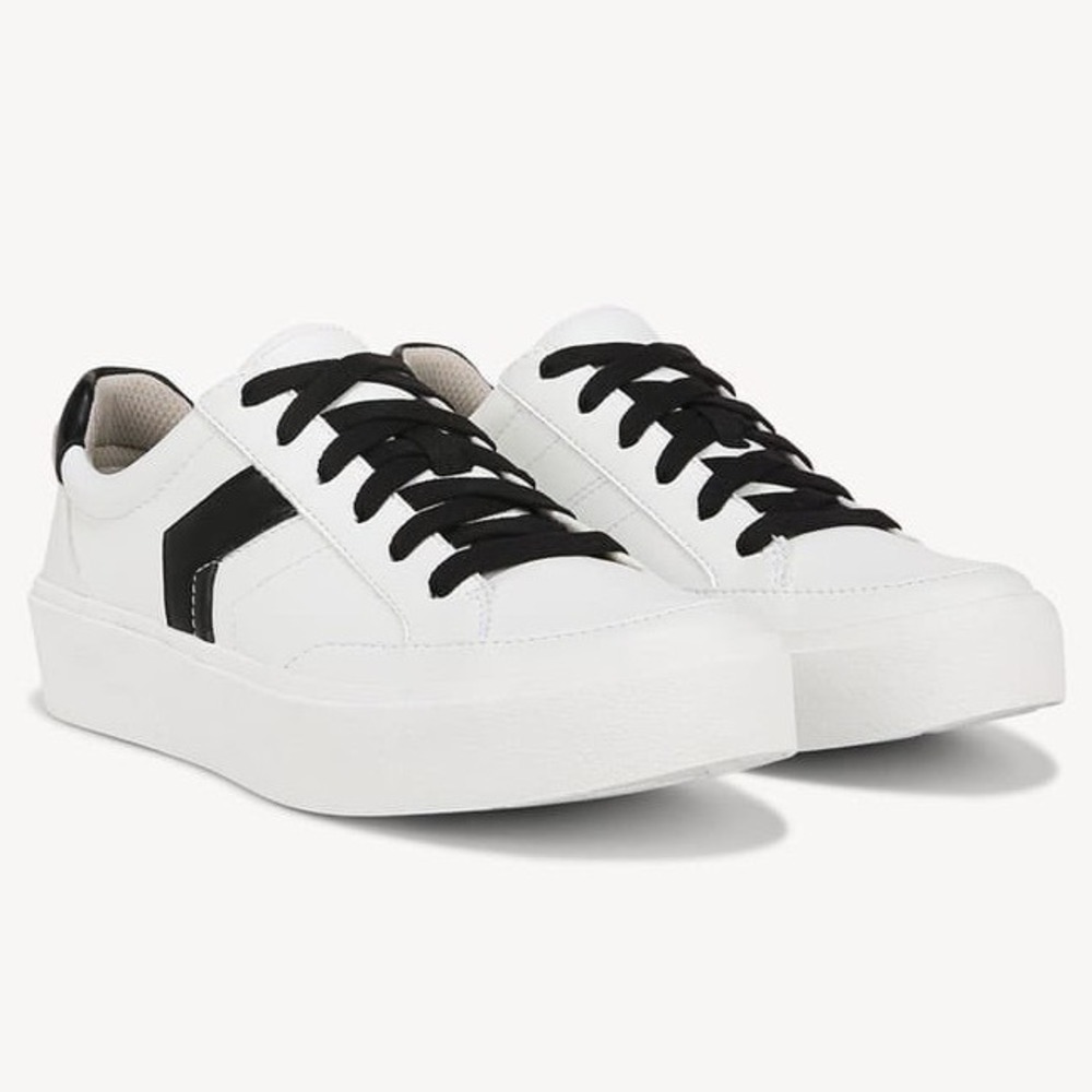 Dr Scholls Madison Lace Womens White Black Faux Leather Platform Sneaker Sz 8 M